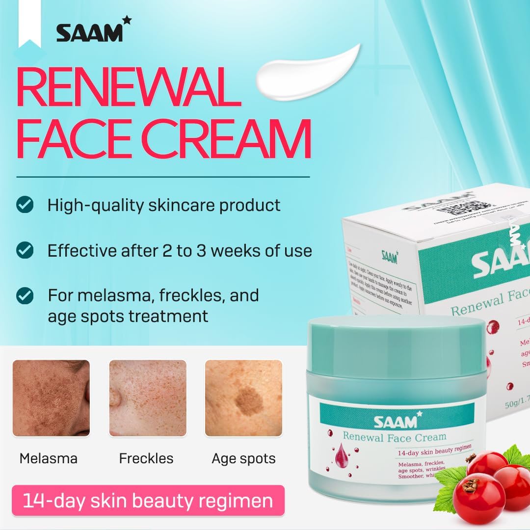 SAAM Renewal Face Cream | Melasma, Freckles, Age Spots & Dark Spots | With Alpha Arbutin and Kojic Acid