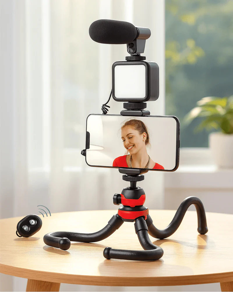 Professional Video-Making Kit - (LED Ring Selfie Light with Microphone & Tripod)