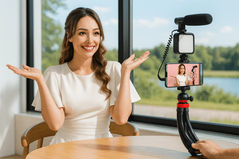 Professional Video-Making Kit - (LED Ring Selfie Light with Microphone & Tripod)