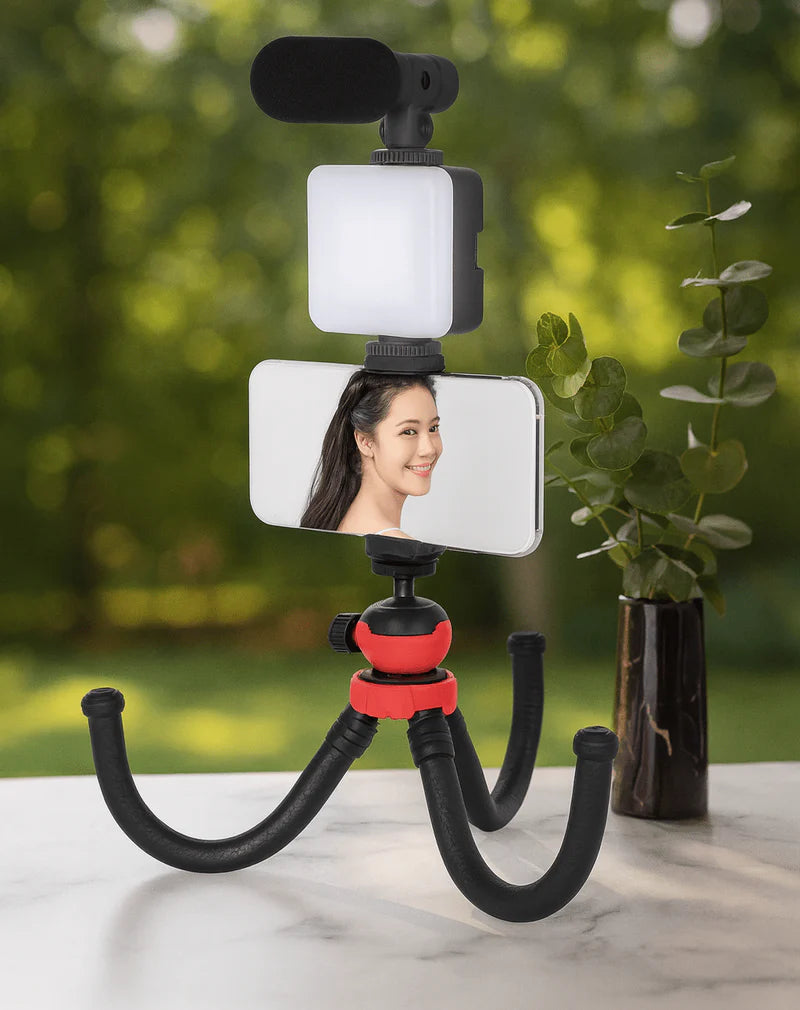 Professional Video-Making Kit - (LED Ring Selfie Light with Microphone & Tripod)