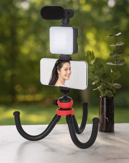 Professional Video-Making Kit - (LED Ring Selfie Light with Microphone & Tripod)