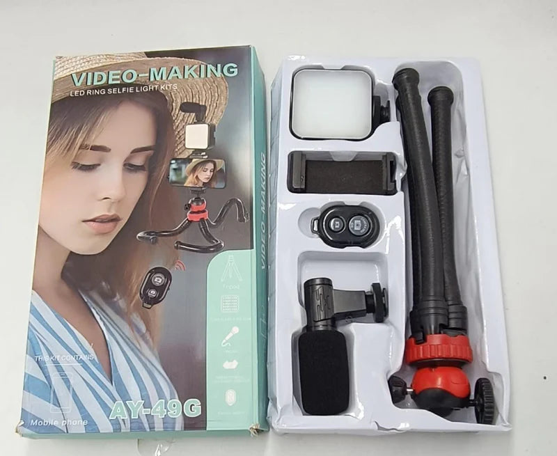 Professional Video-Making Kit - (LED Ring Selfie Light with Microphone & Tripod)